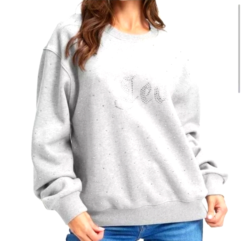 🩶🤍NWT🩶🤍 Good American Taurus Sweatshirt With Rhinestone Jewels Womens Sz SM